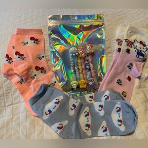 Hello Kitty and Friends 3 Pair Of Socks + 6 Pens Bundle-all NWOT